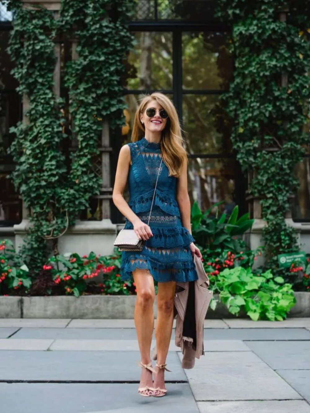 Self-Portrait Teardrop Guipure Tiered Lace Turquoise Teal BOHO Embroidery Dress